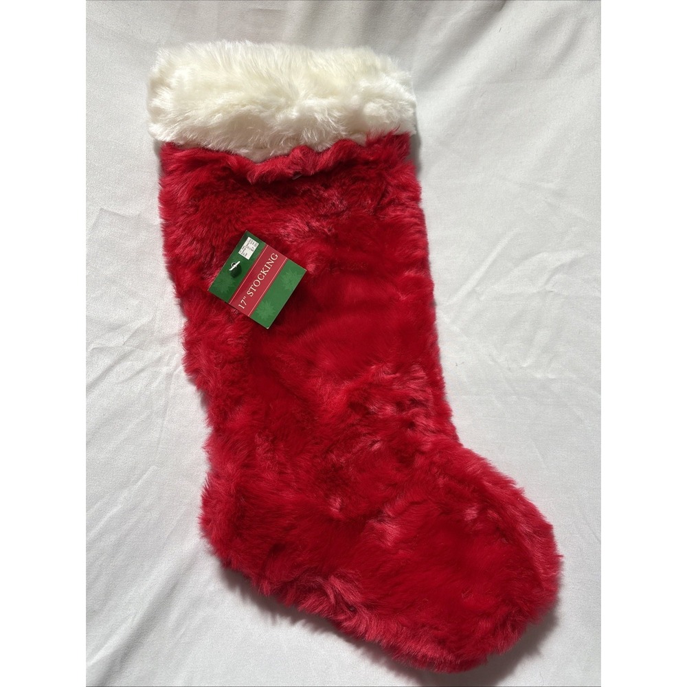 NEW RED CHRISTMAS STOCKING‎ WHITE FAUX FUR CUFF TARGET 17"